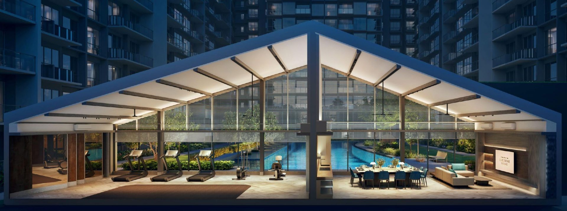Club Lucerne &mdash; gymnasium and clubhouse. Artist's impression.