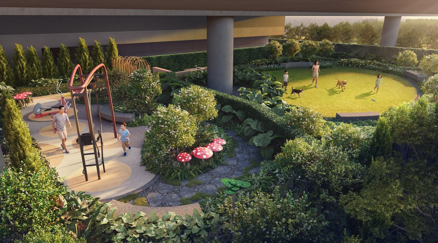 Outdoor Fitness, Wellness Garden and Pets Garden. Artist's impression.