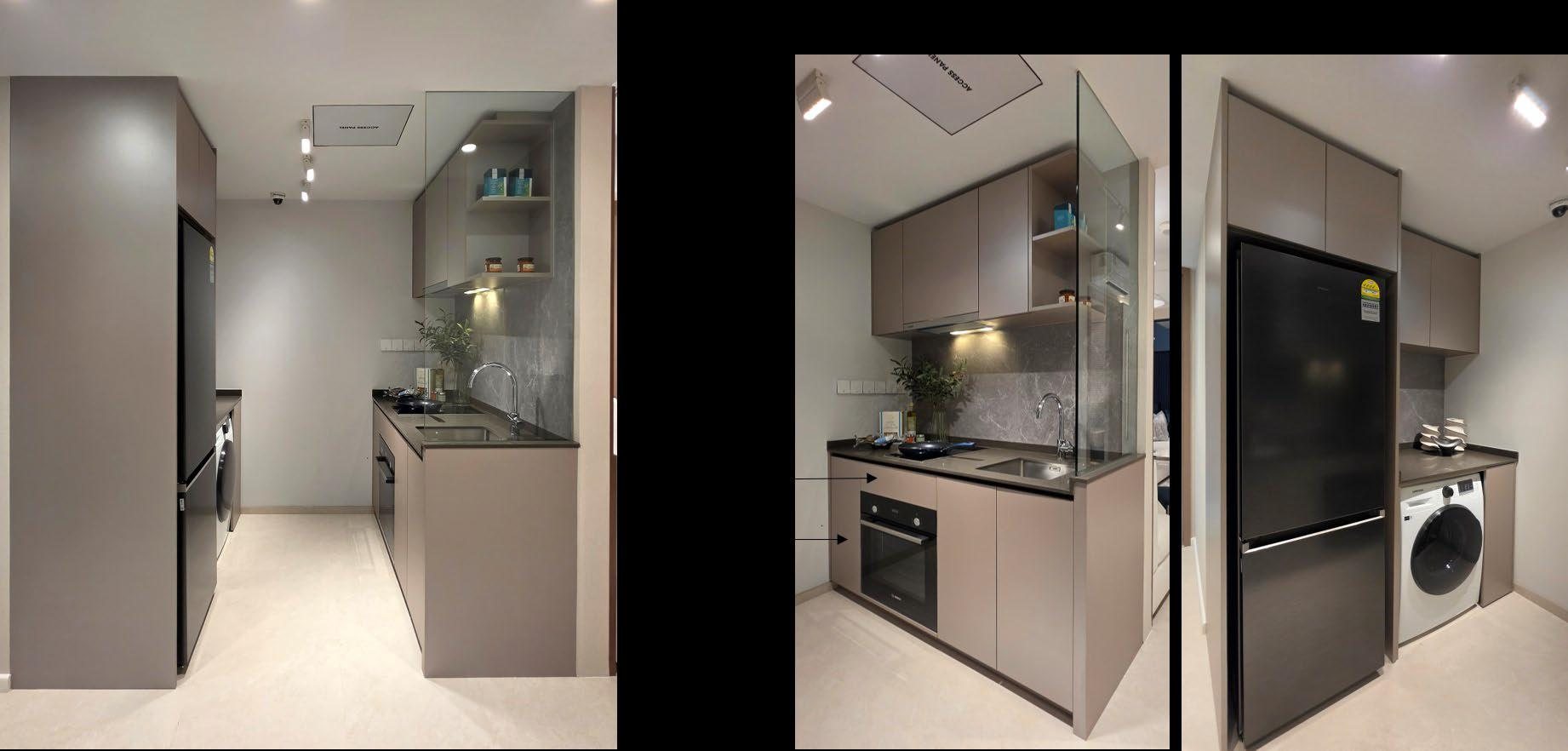 Kitchen in the 2-bedroom + study showflat.
