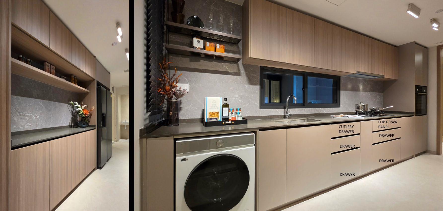 Kitchen in the 4-bedroom premium + entertainment showflat.