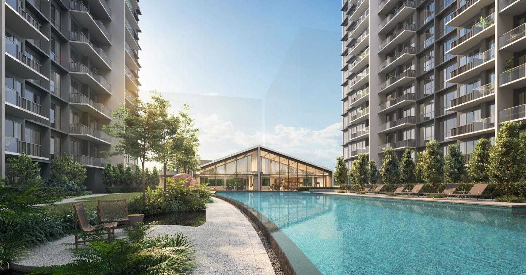 The crescent lap pool and Aqua Lounge. Artist's impression.