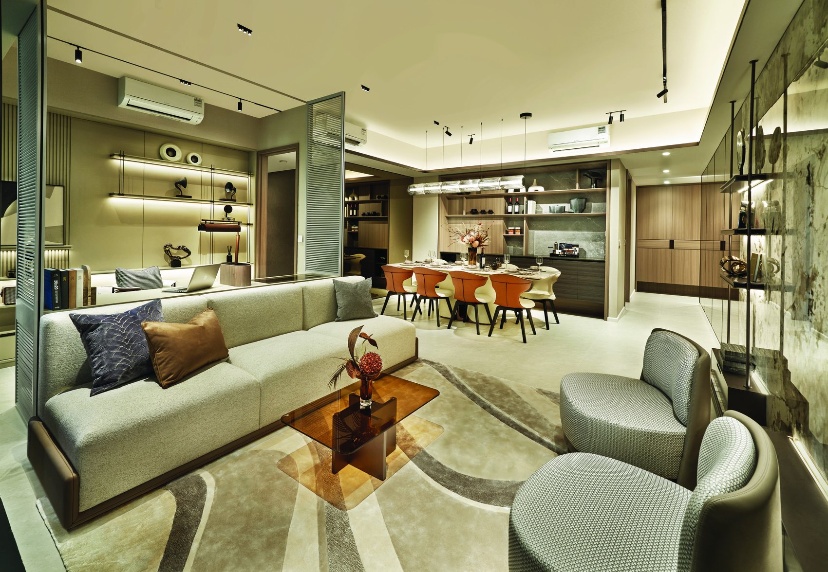 Living and dining area in the showflat.