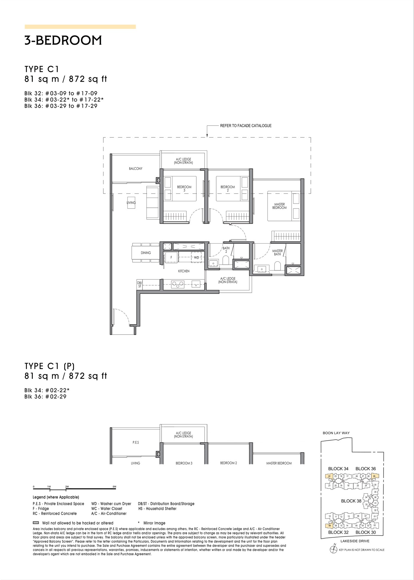 Floor plan, type C1 - 3 Bedroom, 81 sq m / 872 sq ft.