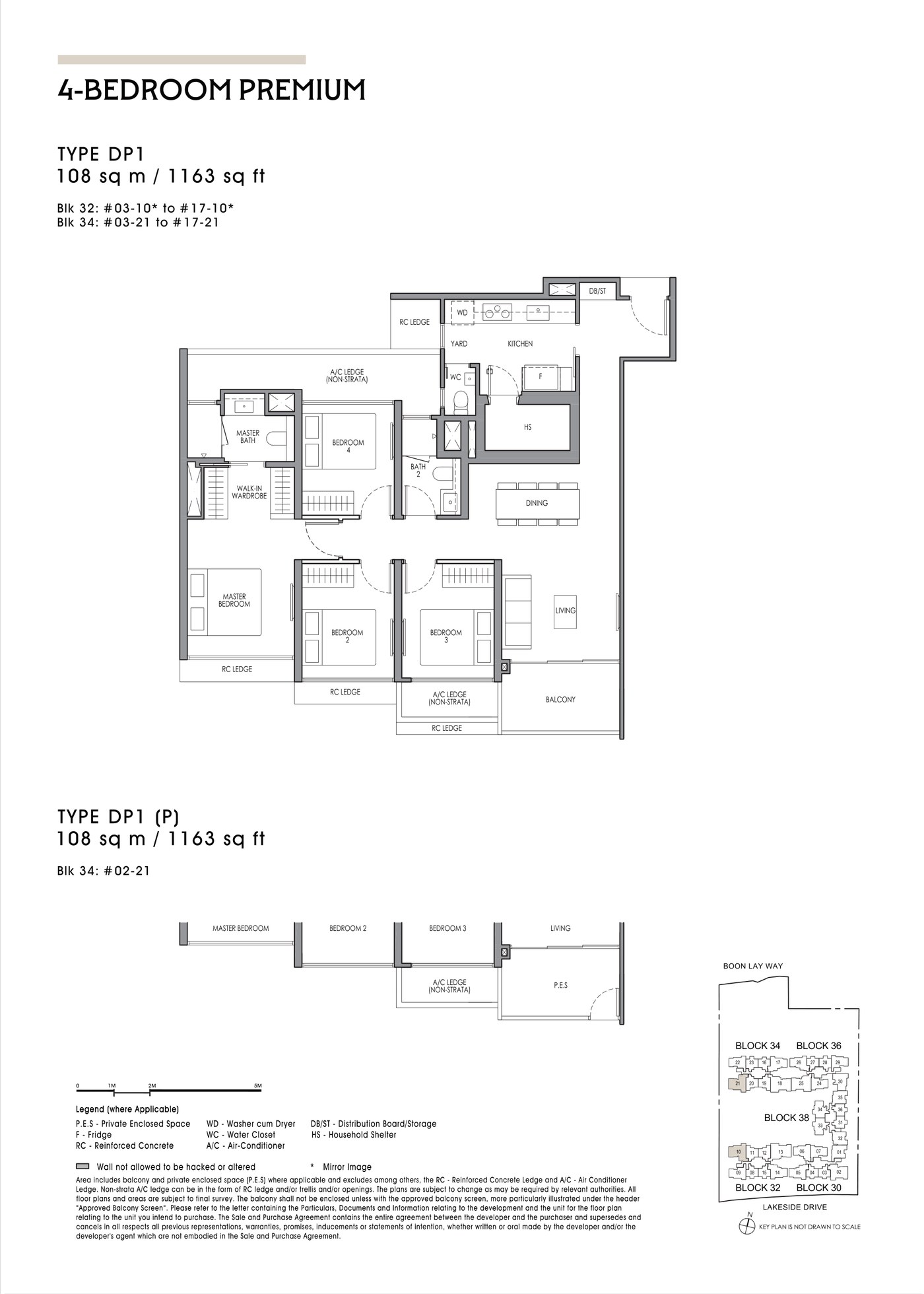 Floor plan, type DP1 - 4 Bedroom Premium, 108 sq m / 1,163 sq ft.