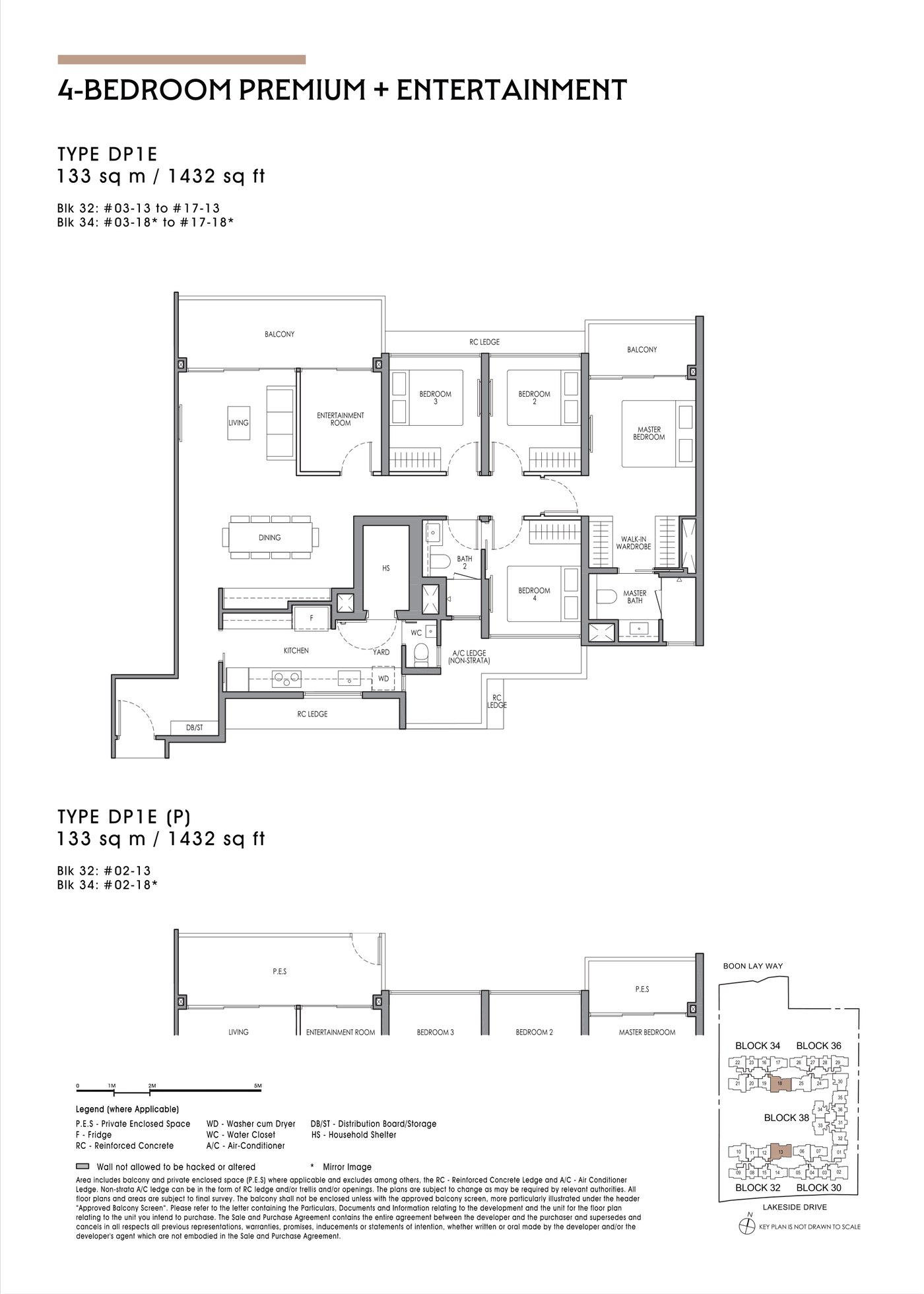 Floor plan, type DP1E - 4 Bedroom Premium + Entertainment, 133 sq m / 1,432 sq ft.