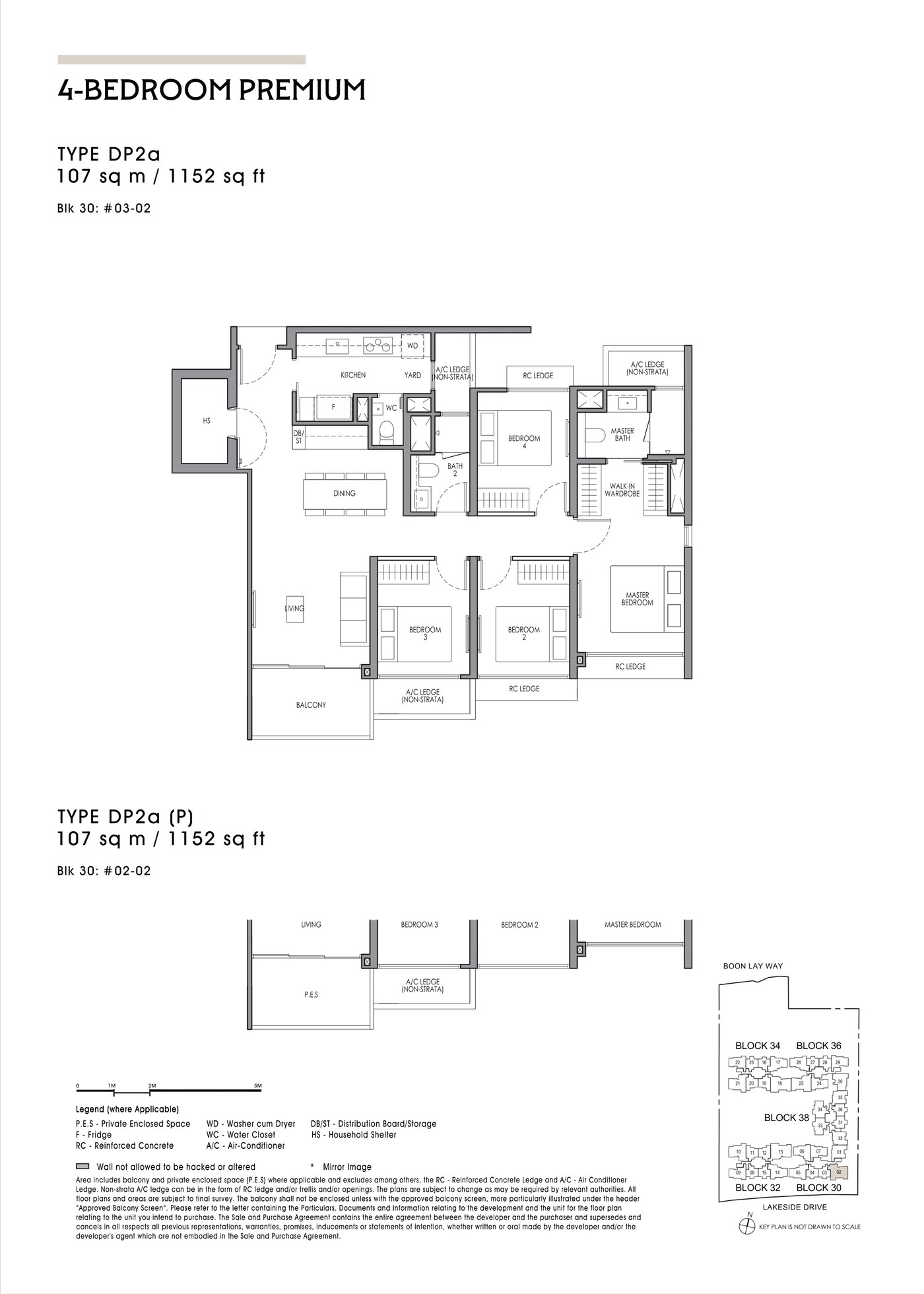 Floor plan, type DP2a - 4 Bedroom Premium, 107 sq m / 1,152 sq ft.